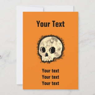 Sepia Dotted Halftone Skull Watercolor Halloween Invitation