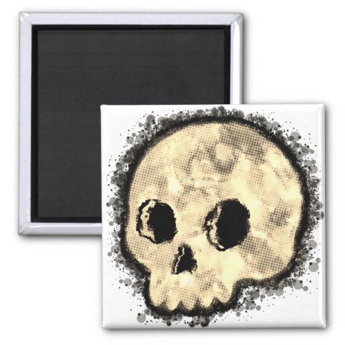 Sepia Dotted Halftone Skull Watercolor Magnet