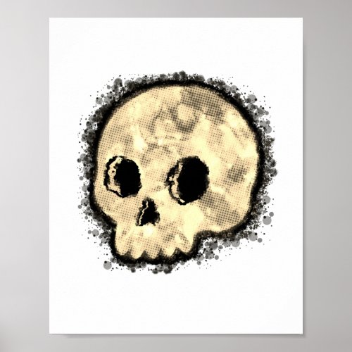 Sepia Dotted Halftone Skull Watercolor Poster