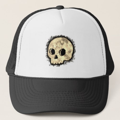 Sepia Dotted Halftone Skull Watercolor Trucker Hat