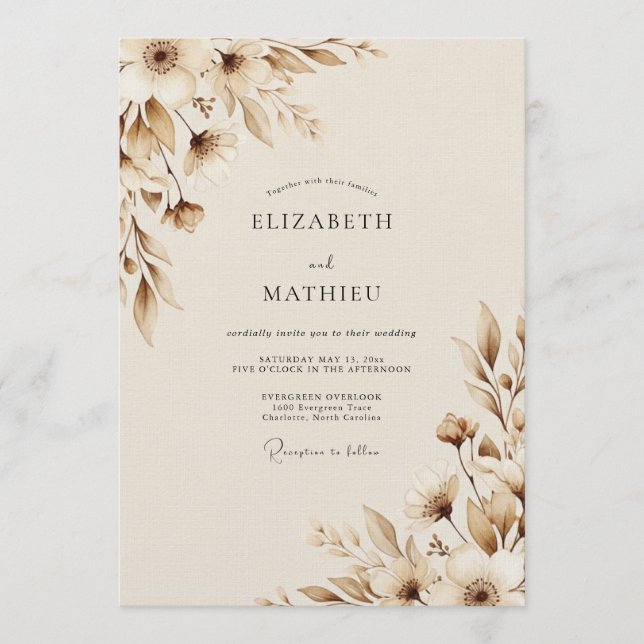 Sepia Earthy Botanical Wedding Invitation (Front)
