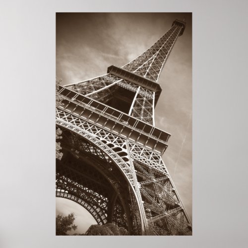 Sepia Eiffel Tower From Below Poster