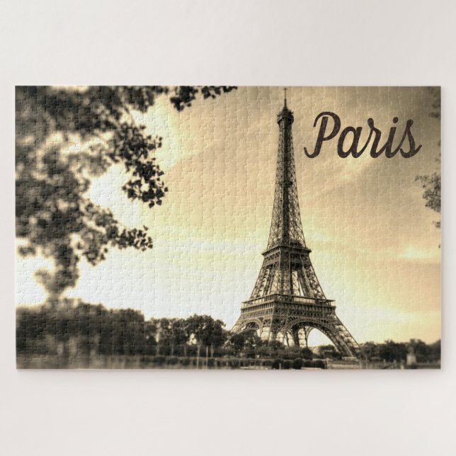 Sepia Eiffel Tower Paris Europe Travel Photo Jigsaw Puzzle (Horizontal)