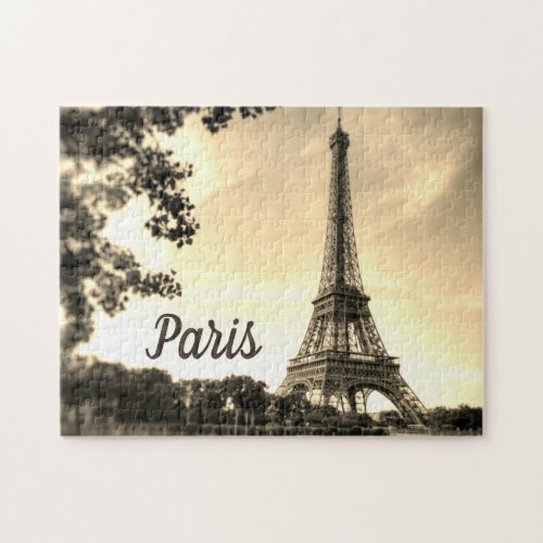 Sepia Eiffel Tower Paris Europe Travel Photo Jigsaw Puzzle
