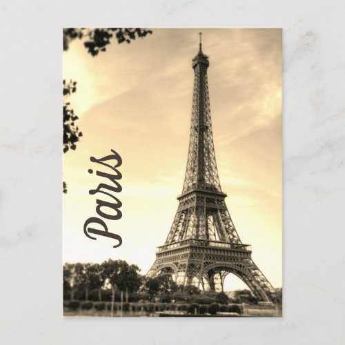 Sepia Eiffel Tower Paris Europe Travel Photo Postcard