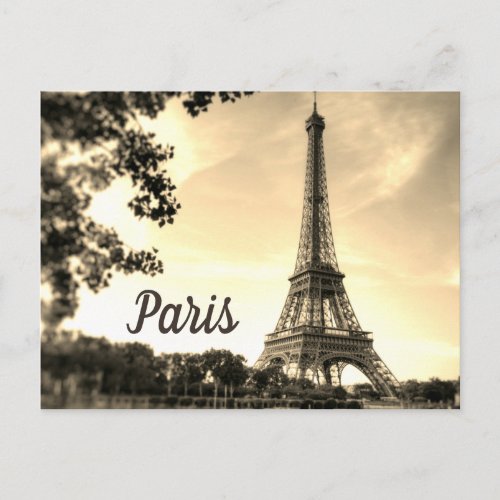 Sepia Eiffel Tower Paris Europe Travel Photo Postcard