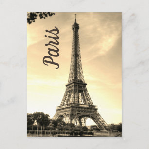 Sepia Eiffel Tower Paris Europe Travel Photo Postcard