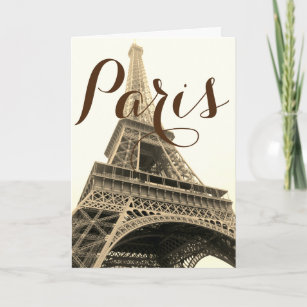 Sepia Eiffel Tower Paris France Vintage Travel Card