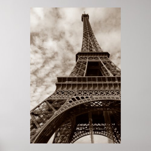 Sepia Eiffel Tower Paris Romance City Poster