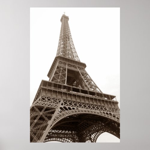 Sepia Eiffel Tower Paris Romance City Poster