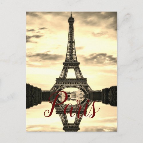 Sepia Eiffel Tower Paris Vintage European Travel Postcard