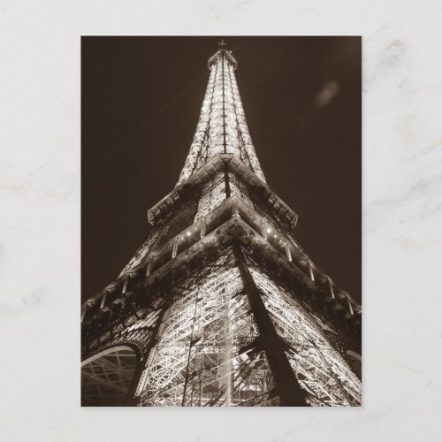 Sepia Eiffel Tower Romance Night of Paris France Postcard