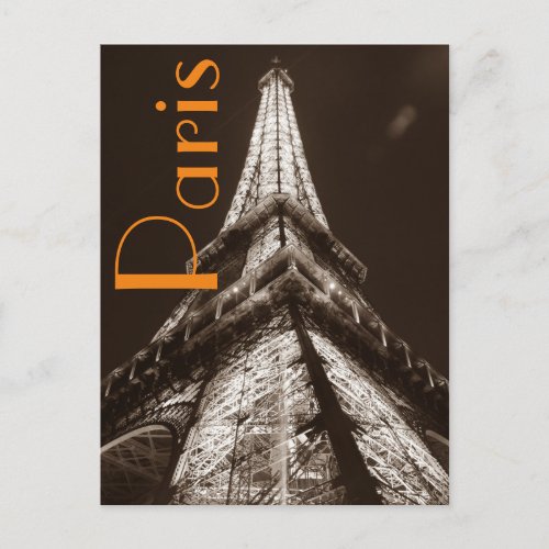 Sepia Eiffel Tower Romance Night Paris France Postcard