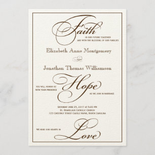 Sepia Faith Hope Love Script Wedding Invitation