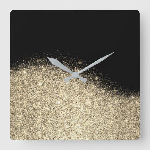 Sepia Faux Gold Black Glitter Gray Minimal Metal Square Wall Clock