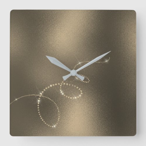 Sepia Faux Gold Crystals Frozen Glass Infinity Square Wall Clock