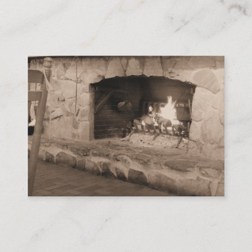 Customizable Sepia Fireplace Photo Business Cards