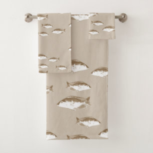 Sepia fish bath towel set