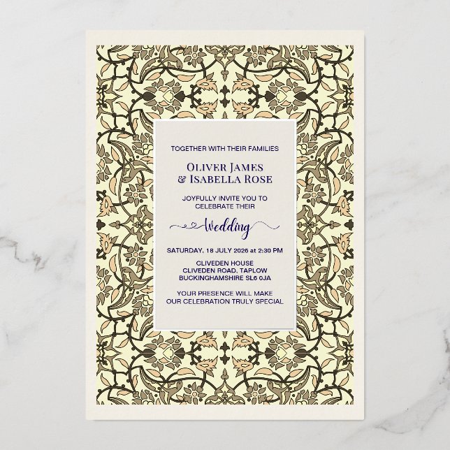 Sepia Floral Arabesque Wedding Invitation - Foil Foil Invitation (Front)
