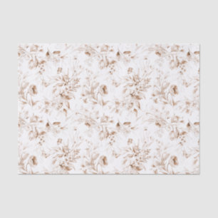 Sepia Florals on White Boho Baby Shower Tissue Paper
