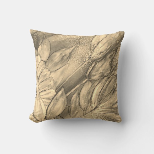Sepia Florals Throw Pillow (Front)