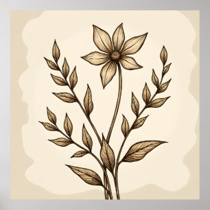 Sepia Flower Doodle Poster
