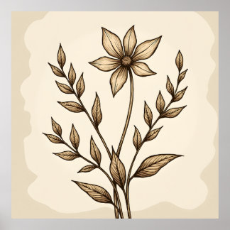 Sepia Flower Doodle Poster