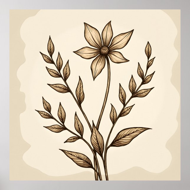 Sepia Flower Doodle Poster (Front)