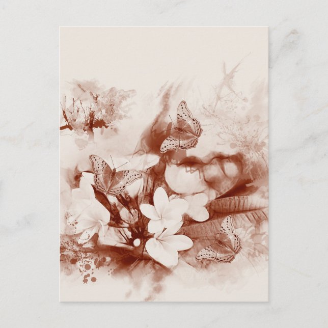 Sepia flowers and butterflies vertical postcard (Front)