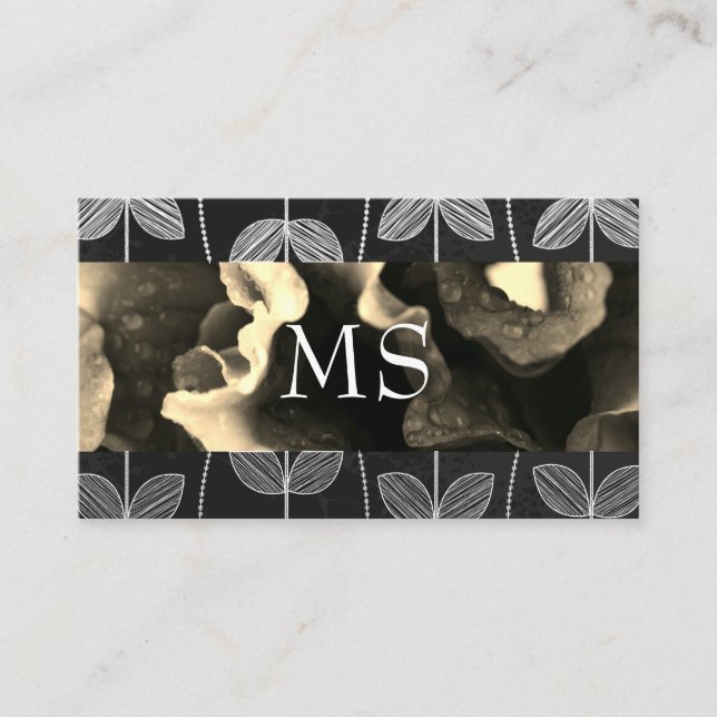 Sepia Flowers | Chalk Doodle Pattern Business Card (Front)