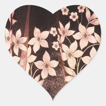 Sepia Flowers Heart Sticker by LeFlange at Zazzle