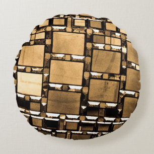 Sepia Geometric Mirror Pattern Round Pillow