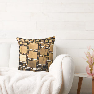 Sepia Geometric Mirror Pattern Throw Pillow