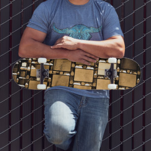 Sepia Geometric Mirrors Pattern Skateboard