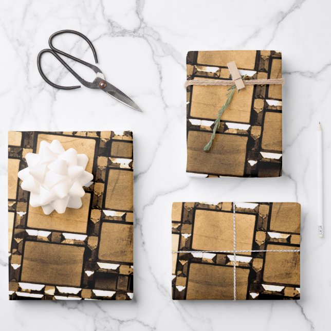 Sepia Geometric Mirrors Pattern Wrapping Paper Sheets (Front)