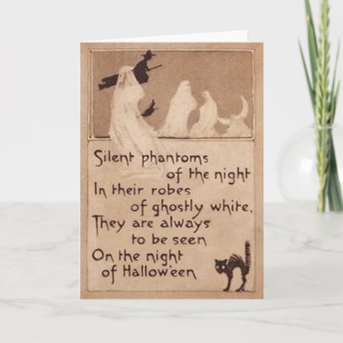 Sepia Ghost Witch Black Cat Crescent Moon Card