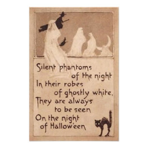 Sepia Ghost Witch Black Cat Crescent Moon Photo Print