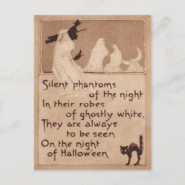 Sepia Ghost Witch Black Cat Crescent Moon Postcard (Front)