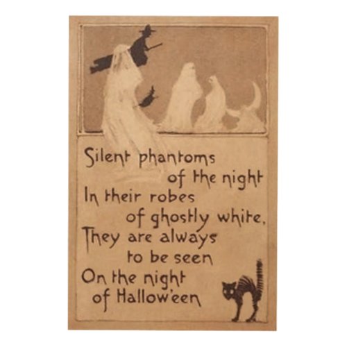 Sepia Ghost Witch Black Cat Crescent Moon Wood Wall Art