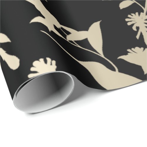 Sepia Gold Delicate Black Hummingbird Flowers Wrapping Paper