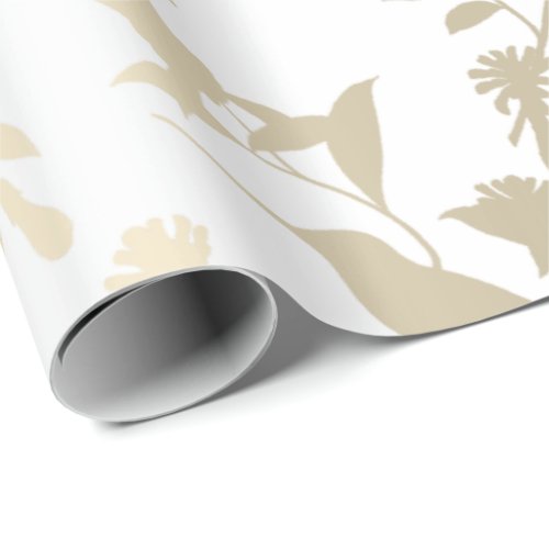 Sepia Gold Delicate White Hummingbird Flowers Wrapping Paper