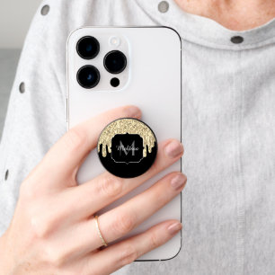 Sepia gold dripping Sparkle Glitter bling Monogram PopSocket