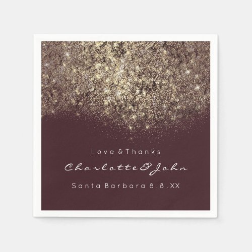 Sepia Gold Glitter Burgundy Confetti Sequin Paper Napkins