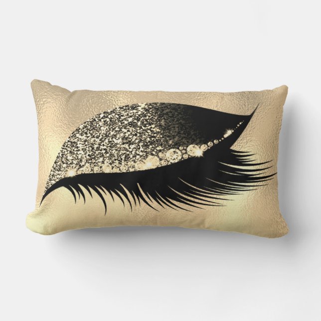 Sepia Gold Glitter Sleep Makeup Eyes Lash Right Lumbar Pillow (Front)
