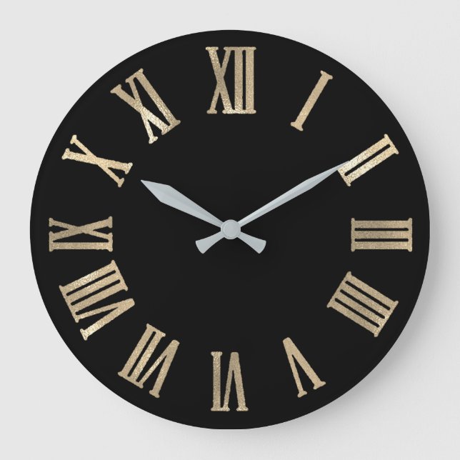 Sepia Gold Gray Black Metallic Roman Numers Large Clock (Front)
