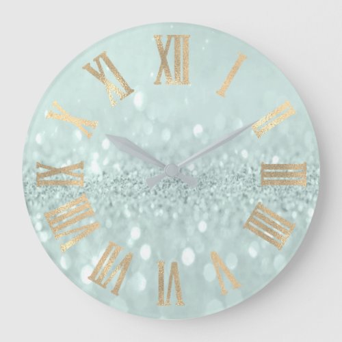 Sepia Gold Gray MInt Metallic Roman Numers Large Clock