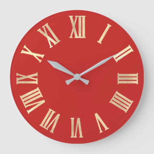 Sepia Gold Red Vivid Metallic Silver Roman Numbers Large Clock