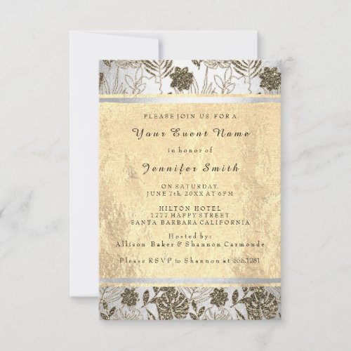 Sepia Gold Silver Floral Bridal 16th Monstera Invitation