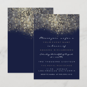 Sepia Gold Sparkly Glitter Blue Navy Invitation
