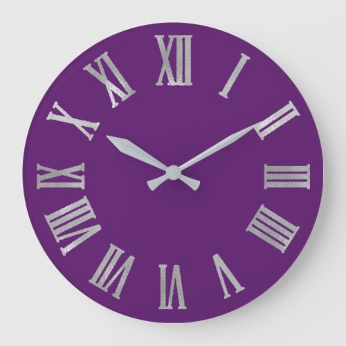 Sepia Gold Violet Metallic Silver Roman Numbers Large Clock